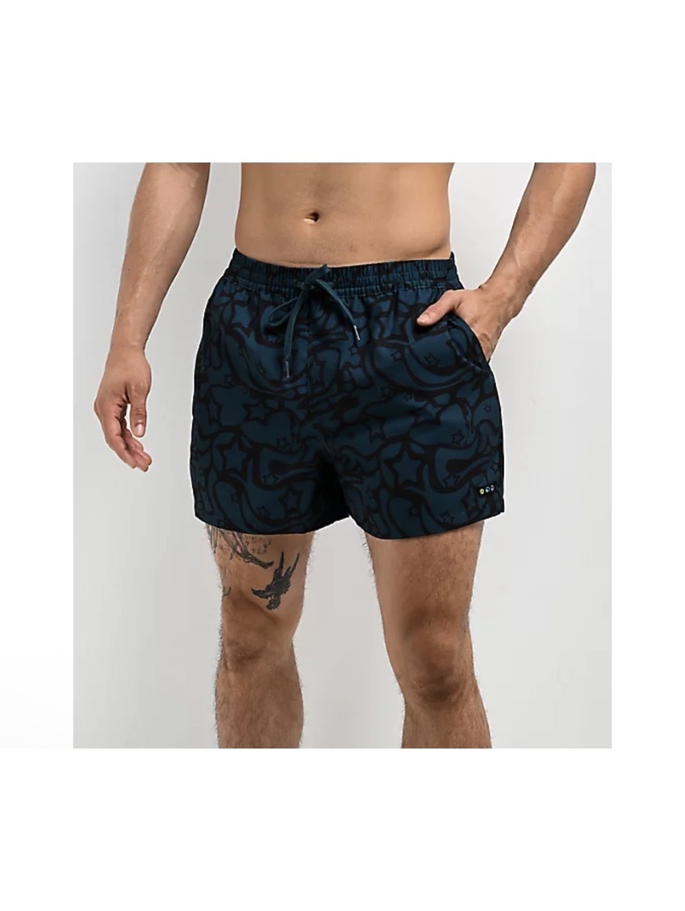 A.LAB Teal & Black Swirl Star Pattern Board Shorts - Size Small